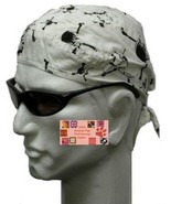 WHITE w/BLACK SKULL&amp;CROSSBONES FITTED TIED BANDANA Head Skull Cap DO Rag - $168.84 MXN