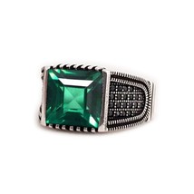 Engagement Emerald Gemstone Signet Ring 925 Silver Square Cut Emerald Jewelry - £51.58 GBP