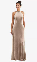 High-Neck Halter Velvet Maxi Dress with Front Slit...TH055....Topaz...Si... - £66.62 GBP