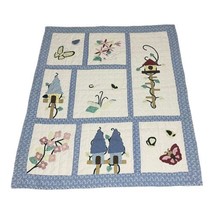 Vintage Birdhouse And Butterfly Hanging Quilt Throw Blanket Spring Floral 48x55 - £36.93 GBP