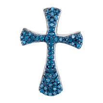 10k White Gold Womens Round Blue Color Enhanced Diamond Flared Cross Pendant 1/3 - £175.02 GBP