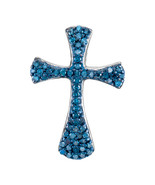 10k White Gold Womens Round Blue Color Enhanced Diamond Flared Cross Pendant 1/3 - $219.00