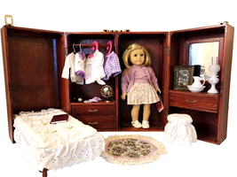 American Girl Kitt Kittredge w Custom Boudoir Wood Case - Bedding Clothe... - $395.95