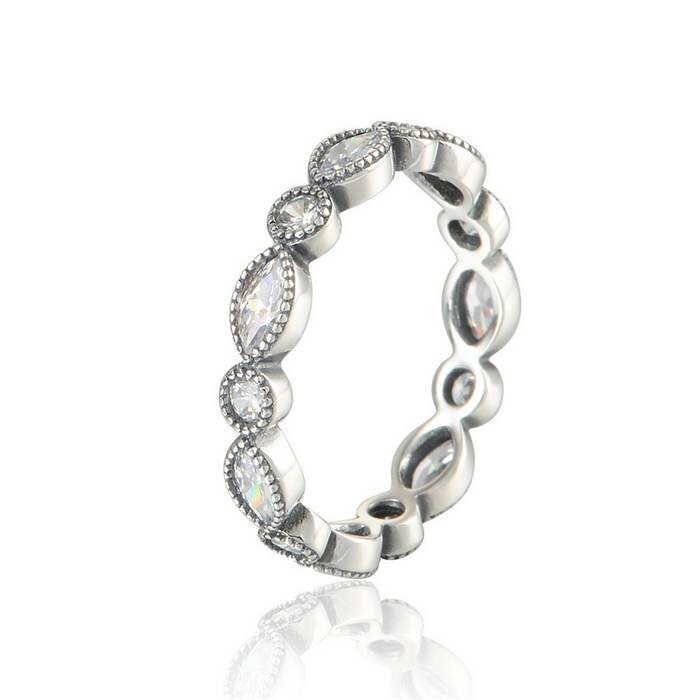 925 Sterling Silver Round and Oval Eternity Ring With Clear CZ Ring