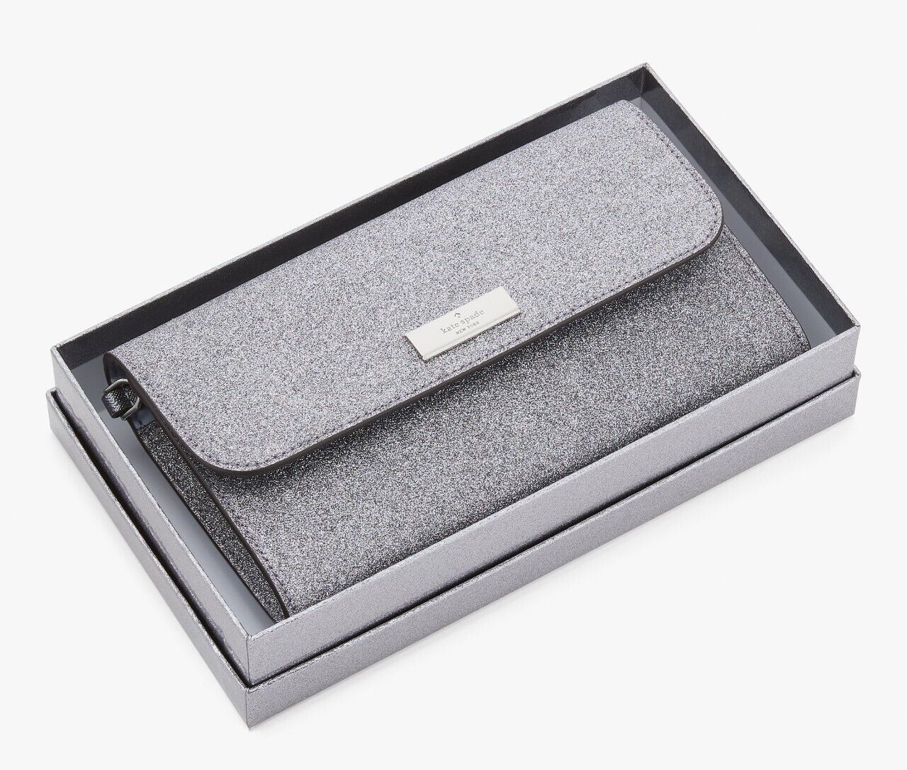 Kate Spade Kenzie Medium Flap Wristlet Silver Glitter Wallet KJ007 NWT $199 MSRP