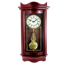 Bedford 25&quot; Weathered Chocolate Cherry Wood Finish Wall Clock w Pendulum Chimes - $123.73