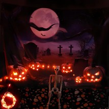 Halloween Backdrop 6.5x5Ft Night Graveyard Door Scary Photo Background LIGHT UP - £10.30 GBP