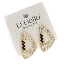 DBello Accessories Pierced Earrings Gold Tone CZ Black Rhinestone Triangular - £7.90 GBP