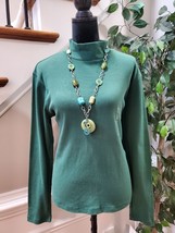Liz Claiborne Women&#39;s Green Cotton High Neck Long Sleeve Casual Top Shirt Large - £22.38 GBP