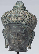 Antigüedad Banteay Srei Estilo Bronce Montado Khmer Vishnu Cabeza - 24cm/25.4cm - $512.81