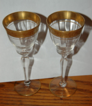 Lot  2 Tiffin? Minton? Sherry Port Gold Rim Goblets Glasses Vintage Rose... - $34.99