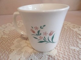 2# Corning Ware Coffee Tea Cup Mug's Rosemarie Pink Tulip White Flower - $6.43