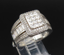 925 Silver - Vintage Emerald Frame Cubic Zirconia Band Ring Sz 8 - RG25582 - $44.68
