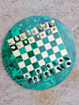 Semi Precious Malachite Stone Inlaid Chess Set Board Game With Chess Pie... - $263.16