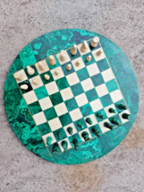 Semi Precious Malachite Stone Inlaid Chess Set Board Game With Chess Pieces Gift - £211.65 GBP