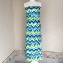 Lily Bleu Strapless Chevron Maxi Casual Dress Neon Striped Belted, Size L - $299.25 MXN