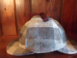 Vintage 1980&#39;S Herringbone Grey,,Red And Cream Deerstalker Hat Sz Med England  - £14.91 GBP