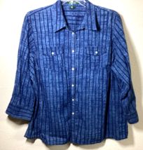 Lauren Ralph Lauren Women&#39;s 2X Blouse Indigo Blues Pockets 3/4 Sleeves C... - $18.00