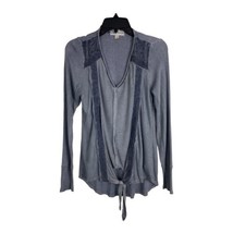 Knox Rose Womens Shirt Adult Size Small Gray Long Sleeve Lace V Neck Tie blouse - $22.38