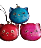 Large Cat Genuine Leather Wristlet Wallet Change Coin Purse Zip Closure ... - $23.23 CAD