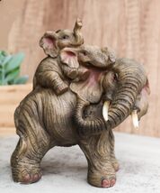 Small Wildlife Elephant Father And 2 Calves On Piggyback Playing Statue ... - $17.99