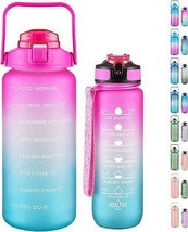 2 Pack Water Bottles 27 oz 64 oz Motivational Sports Water Bottle with Time Mark - £21.94 GBP