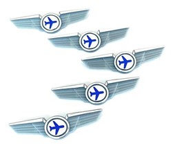 Airlines Pilot Wings 5 SILVER Flight Attendant Badges Pins - £11.53 GBP