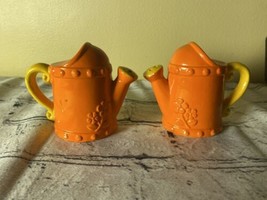 Vintage Hand Painted Orange Watering Can Salt &amp; Pepper Shaker Set - $15.21