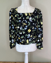 Ann Taylor factory women’s cinch waist floral blouse size XSP black D3 - £9.18 GBP
