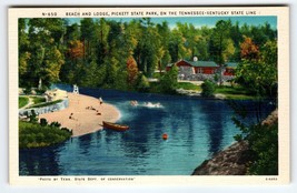 Beach &amp; Lodge Pickett State Park Swimmers Boat Tennessee Kentucky Postcard Linen - $17.10