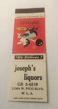 Vintage Matchbook Cover Matchcover Joseph’s Liquors Los Angeles CA - £3.00 GBP