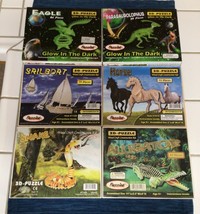 Lot of 6 Wood Puzzle 3D Kits Glow in Dark Eagle Alligator Snake Boat Horse Dino - £26.71 GBP