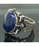 Solid 925 Sterling Silver Lapis Lazuli Cab Gemstone Turkish Partywear Me... - $71.24+