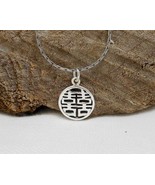 Tiny Chinese Character Round Pendant 925 Sterling Silver, Handmade Lucky... - £11.99 GBP