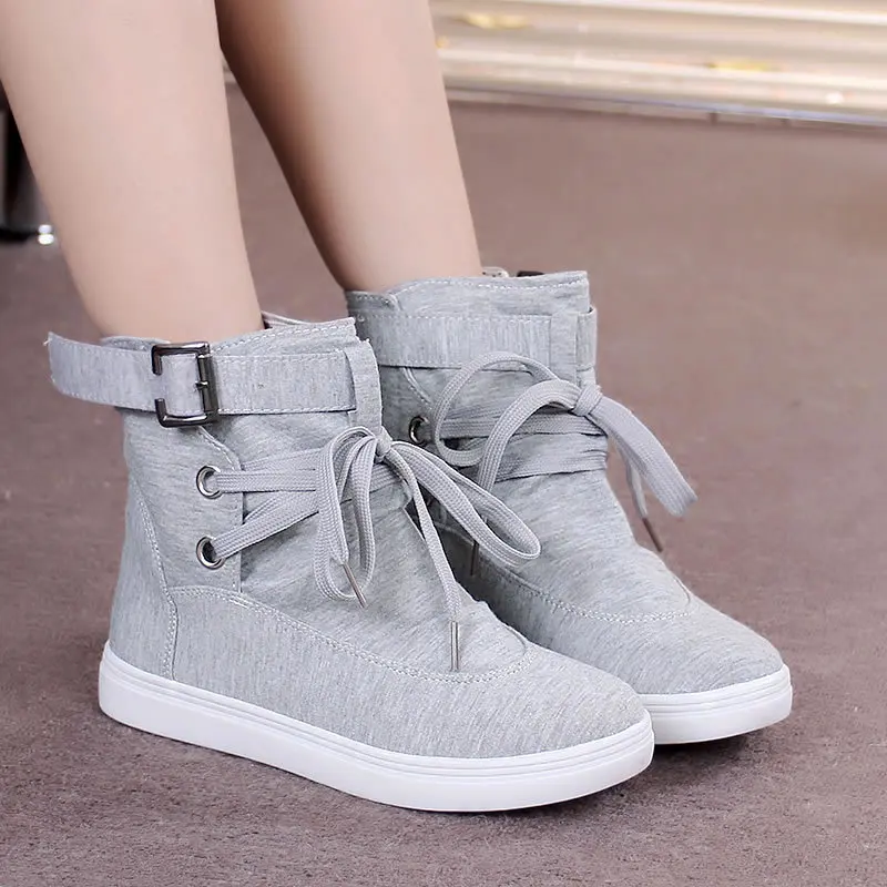 Pop Autumn Women Boots Casual Canvas Shoes Woman Flats Solid Ankle Boots Black A - £104.06 GBP