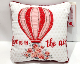 Bella Lux Valentines Beaded Hot Air Balloon Red Pink Throw Pillow 12x12&quot; NEW - £26.14 GBP