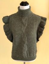 ENTRO Olive Green Acrylic Blend Flutter Sleeve Knit Turtleneck Sweater (S) - £15.24 GBP