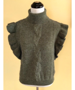 ENTRO Olive Green Acrylic Blend Flutter Sleeve Knit Turtleneck Sweater (S) - £15.45 GBP