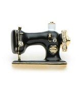 SEWING MACHINE BROOCH 1.4&quot; Gold Black Enamel Pin Rhinestone DIY Arts Cra... - £6.28 GBP