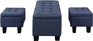 AC Pacific Tina Mid-Century Modern Tufted Storage Bench Lift Top with 2 ... - $282.99