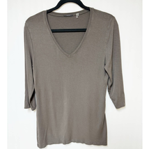 Tahari V-Neck 3/4 Sleeve Shirt Brown Large - $11.88