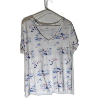 Old Navy Tropicalcore Beach Boats Scene White w/ Blue &amp; Pink V-Neck T-Sh... - $14.99