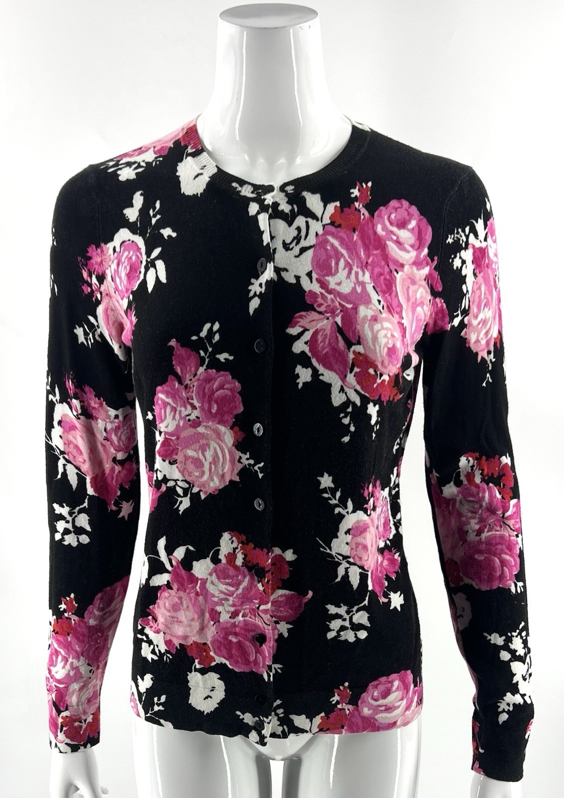 Charter Club Cardigan Sweater Womens Size Medium Petite Pink Black Flora... - $24.75
