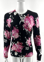 Charter Club Cardigan Sweater Womens Size Medium Petite Pink Black Flora... - $24.75