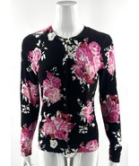 Charter Club Cardigan Sweater Womens Size Medium Petite Pink Black Flora... - $34.09 CAD