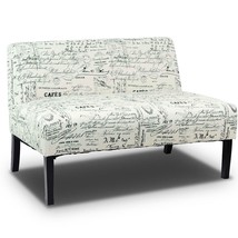 Modern Loveseat Sofa with Off-White Cursive Pattern Upholstery and Black... - $306.99