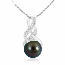 ANGARA 10mm Tahitian Pearl and Diamond Swirl Bale Pendant Necklace in Silver - £347.17 GBP+