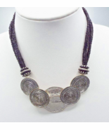Chico&#39;s Sevilla Silver Tone Etched Medallions Black Seed Bead Necklace 20&quot; - $19.22 CAD