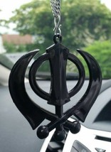 Black acrylic khanda punjabi sikh singh kaur pendant car rear mirror hanging ss1 - £12.46 GBP