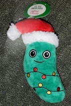 Merry &amp; Bright Squeaking Dog Toy Squishy Plush Pickle Stocking In Santa ... - £3.84 GBP